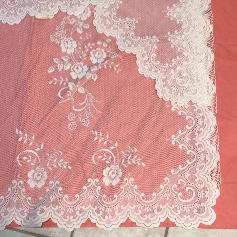 Curtain Sheer Lace Floral Curtain with Attached Valance (1-piece)